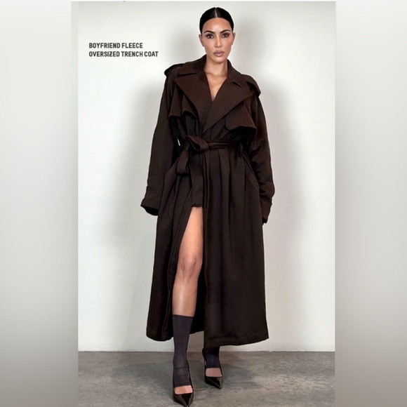 NWT SKIMS Boyfriend Fleece Oversized Trench Coat • Washed Onyx • Women’s S  New - Picture 3 of 15